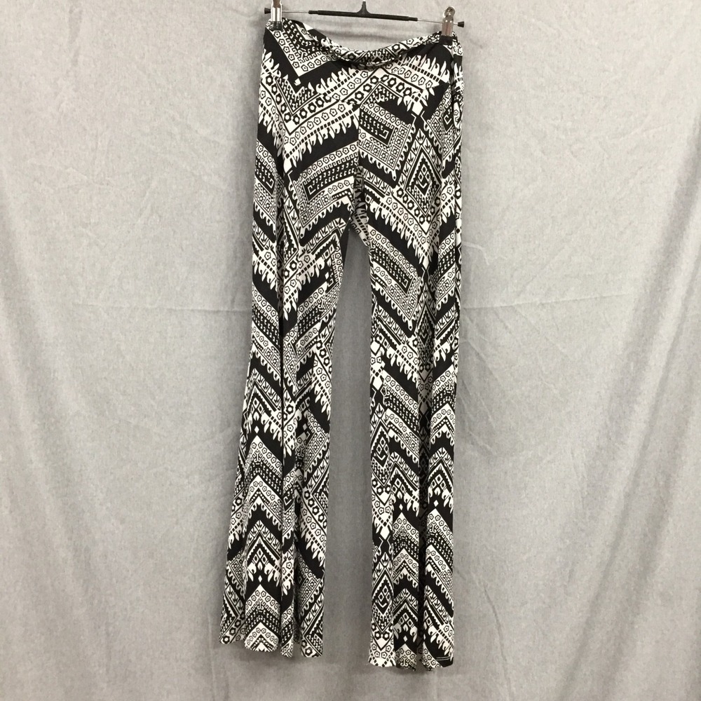 Yoyo 5 Womens Geometric Tribal Print Wide Leg Palazzo Yoga Pants Black Boho S